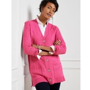 Talbots Jewel Rhinestone Button Pink Cardigan Size Medium